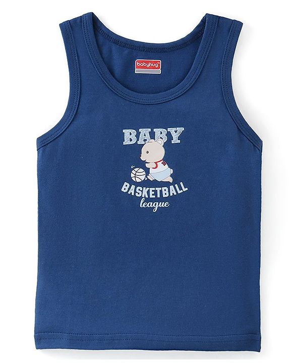 Babyhug 100% Cotton Single Jersey Sleeveless Vests Striped & Basketball Print Pack Of 3 - Multicolor