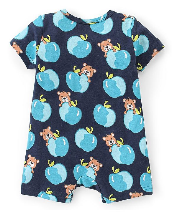 Babyhug 100% Cotton Knit Half Sleeves Romper With Bear Print Pack of 2 - Blue