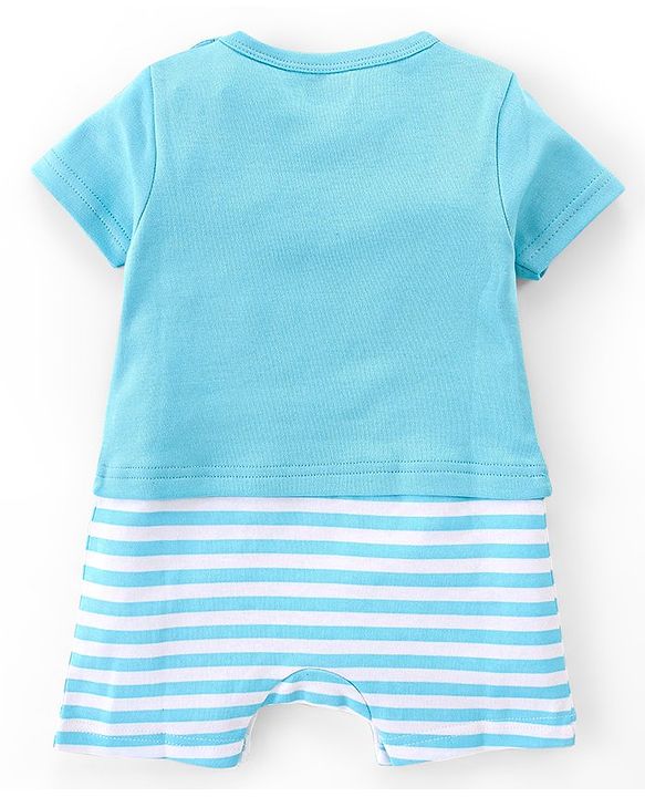 Babyhug 100% Cotton Knit Half Sleeves Romper With Bear Print Pack of 2 - Blue