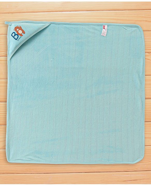 Babyhug Cotton Interlock Two Layer Hooded Towel Bear Print L 76 x B 76 cm - Blue