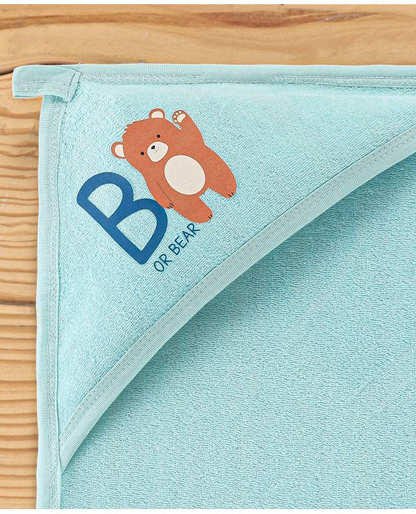 Babyhug Cotton Interlock Two Layer Hooded Towel Bear Print L 76 x B 76 cm - Blue