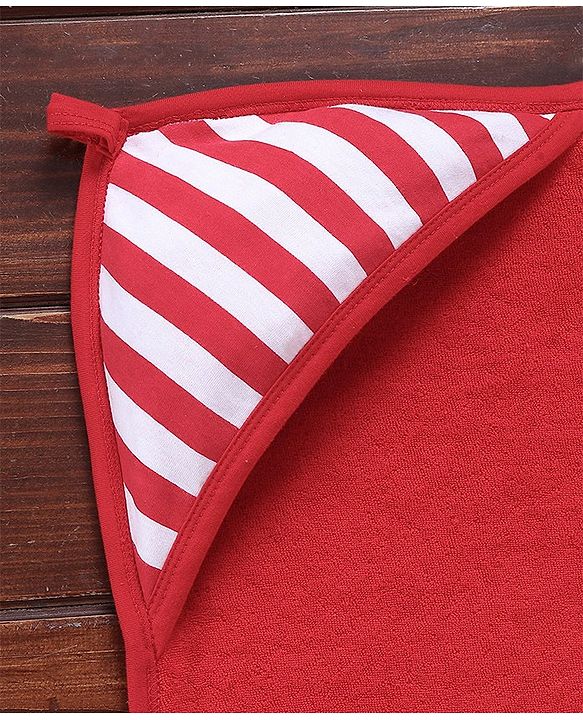 Babyhug Cotton Interlock Two Layer Hooded Towel Stripes Print L 76 x B 76 cm - Red