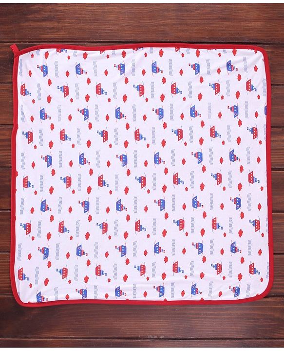Babyhug Cotton Interlock Two Layer Hooded Towel Ship Print L 76.2 x B 76.2 cm - Red
