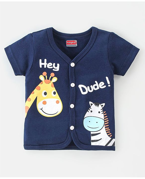 Babyhug 100% Cotton Knit Half Sleeves Front Open Vests Animal Print Pack of 3 - Multicolor