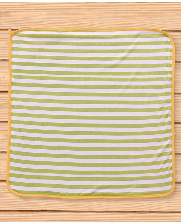 Babyhug Cotton Two Layer Hooded Towel Stripes Print - Green