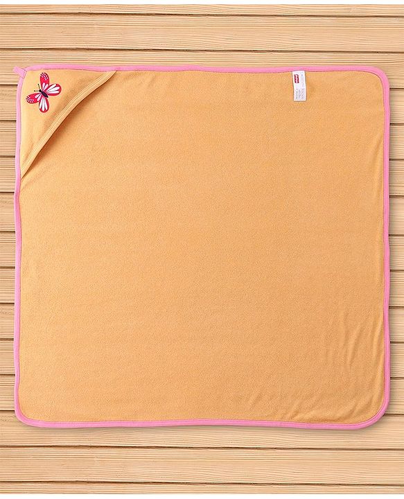Babyhug Hooded Towel Two Layer Butterfly Print L 76.2 x B 76.2 cm - Pink & Orange