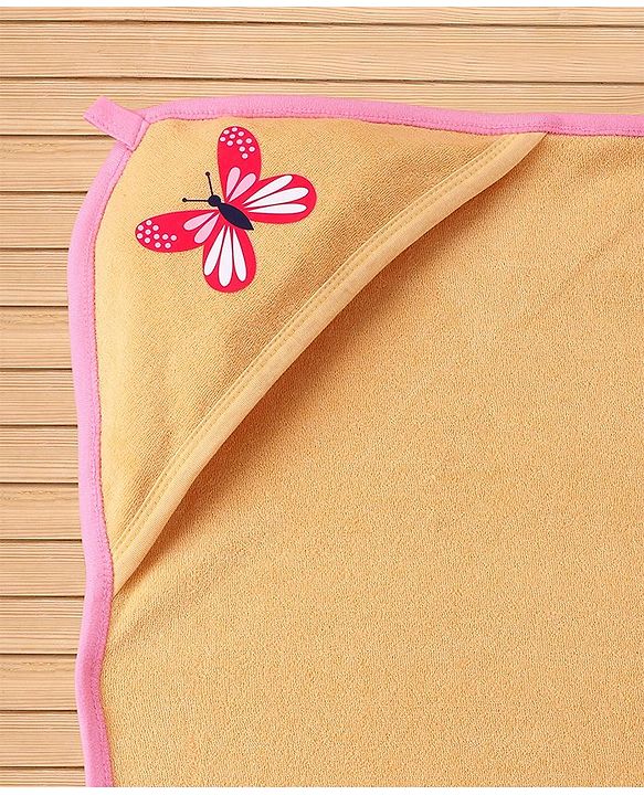 Babyhug Hooded Towel Two Layer Butterfly Print L 76.2 x B 76.2 cm - Pink & Orange
