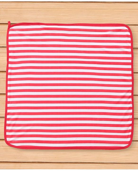 Babyhug Cotton Two Layer Hooded Towel Stripes Print L 76 x B 76 cm - Red