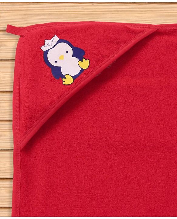 Babyhug Cotton Two Layer Hooded Towel Stripes Print L 76 x B 76 cm - Red