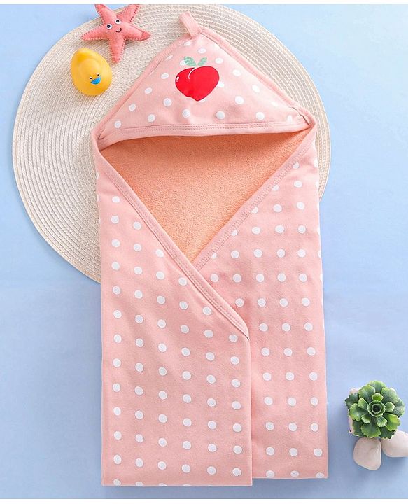 Babyhug Cotton Two Layer Hooded Towel Polka Dots Print L 76 x B 76 cm - Pink