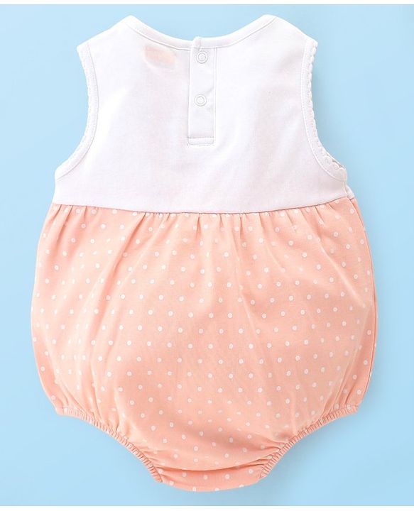 Babyhug 100% Cotton Knit Sleeveless  Onesie With Headband Polka Dot Print & Bow Applique - Peach