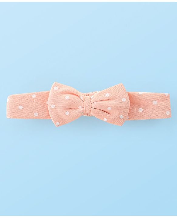 Babyhug 100% Cotton Knit Sleeveless  Onesie With Headband Polka Dot Print & Bow Applique - Peach