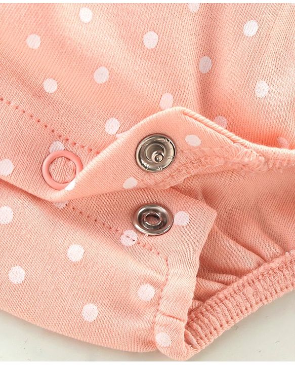 Babyhug 100% Cotton Knit Sleeveless  Onesie With Headband Polka Dot Print & Bow Applique - Peach