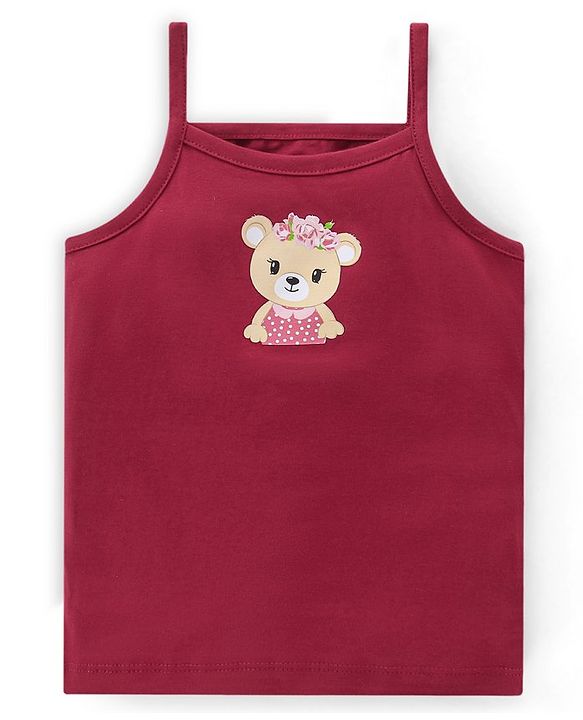 Babyhug 100% Cotton Knit Sleeveless Slips Floral & Bear Print  Pack of 3- Multicolour