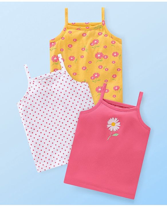 Babyhug 100% Cotton Knit Sleeveless Slips Floral Print  Pack of 3- Multicolour