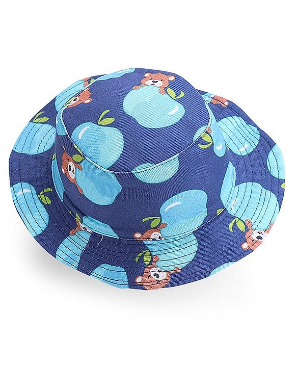 Babyhug Cotton Woven Two Layer Bucket Hat Bear Print - Navy Blue