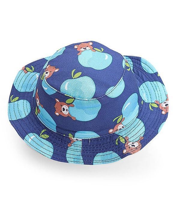 Babyhug Cotton Woven Two Layer Bucket Hat Bear Print - Navy Blue