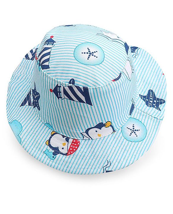 Babyhug Cotton Bucket Hat Penguin Print - Blue