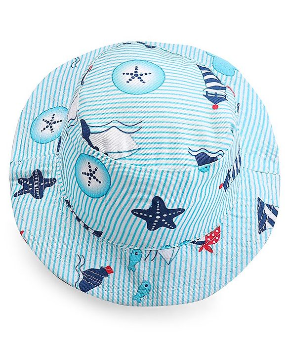 Babyhug Cotton Bucket Hat Penguin Print - Blue