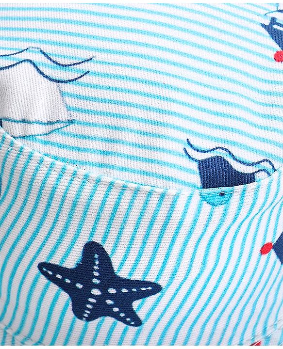 Babyhug Cotton Bucket Hat Penguin Print - Blue