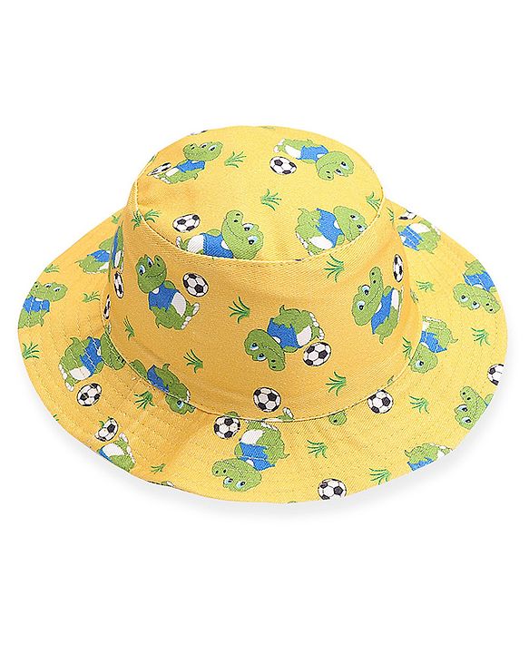 Babyhug Cotton Woven Two Layer Bucket Hat Dino Print - Yellow