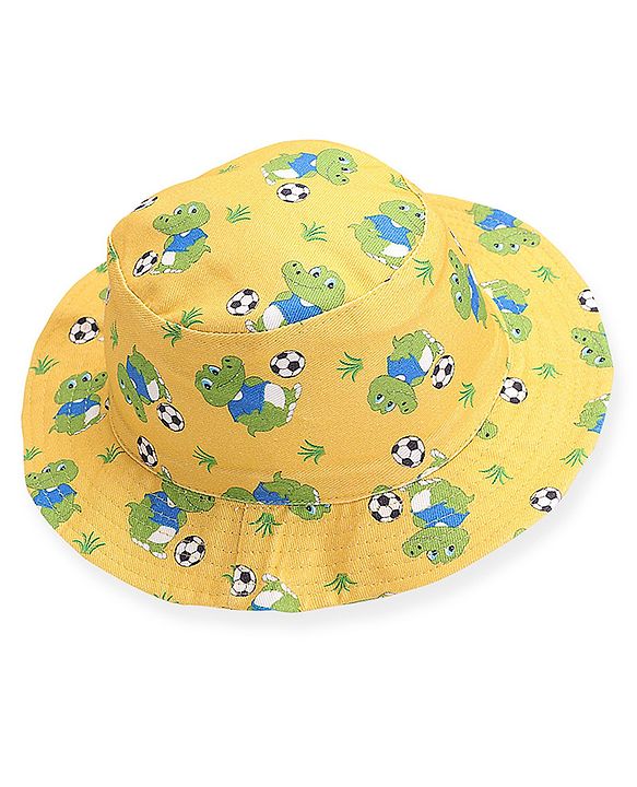Babyhug Cotton Woven Two Layer Bucket Hat Dino Print - Yellow