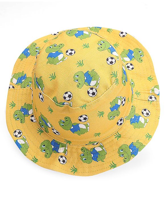 Babyhug Cotton Woven Two Layer Bucket Hat Dino Print - Yellow
