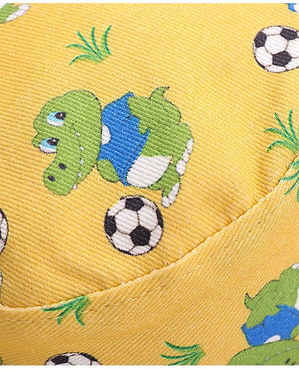 Babyhug Cotton Woven Two Layer Bucket Hat Dino Print - Yellow