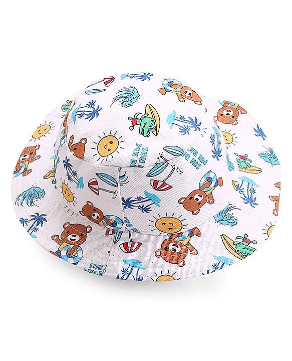 Babyhug Cotton Woven Two Layer Bucket Hat Bear Print - Multicolor