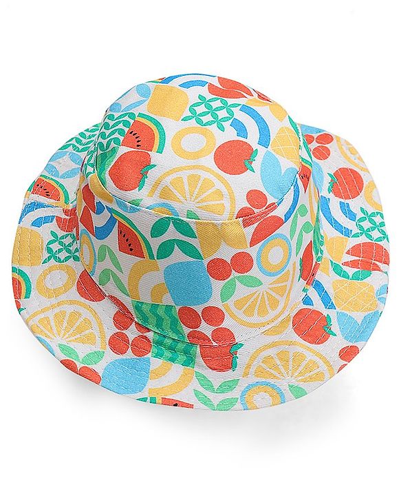 Babyhug Cotton Woven Two Layer Bucket Hat Fruit Print - Multicolor