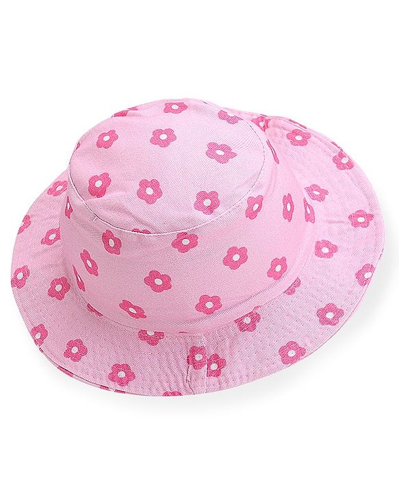 Babyhug Cotton Woven Two Layer Bucket Hat Floral Print - Pink