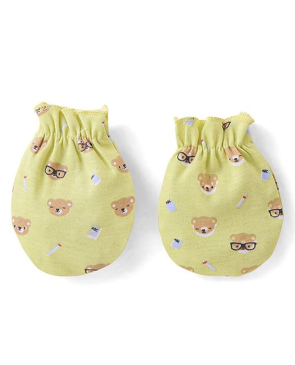 Babyhug 100% Cotton Mittens Teddy Print Pack Of 3 - Multicolour
