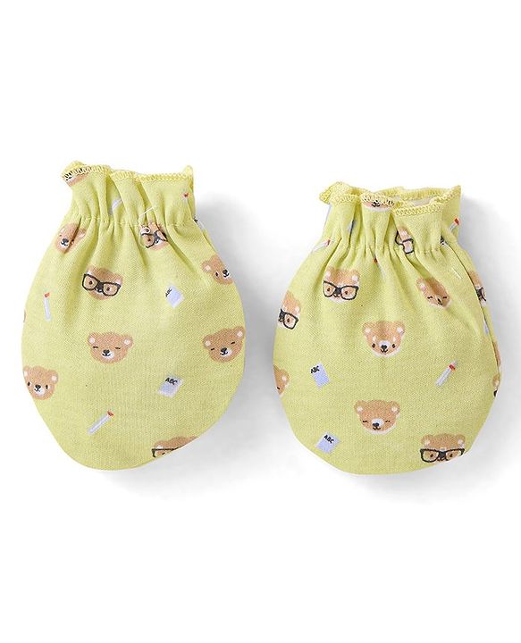 Babyhug 100% Cotton Mittens Teddy Print Pack Of 3 - Multicolour