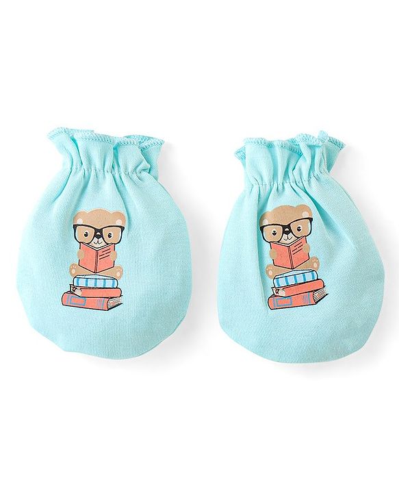 Babyhug 100% Cotton Mittens Teddy Print Pack Of 3 - Multicolour