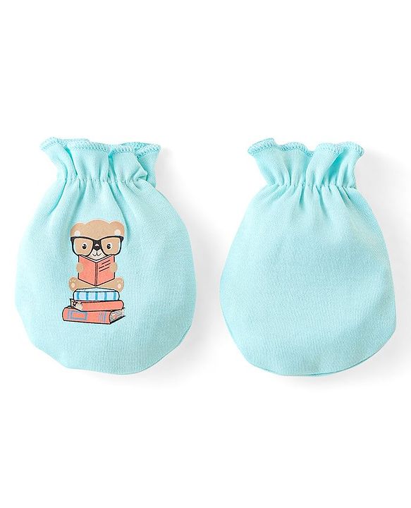 Babyhug 100% Cotton Mittens Teddy Print Pack Of 3 - Multicolour