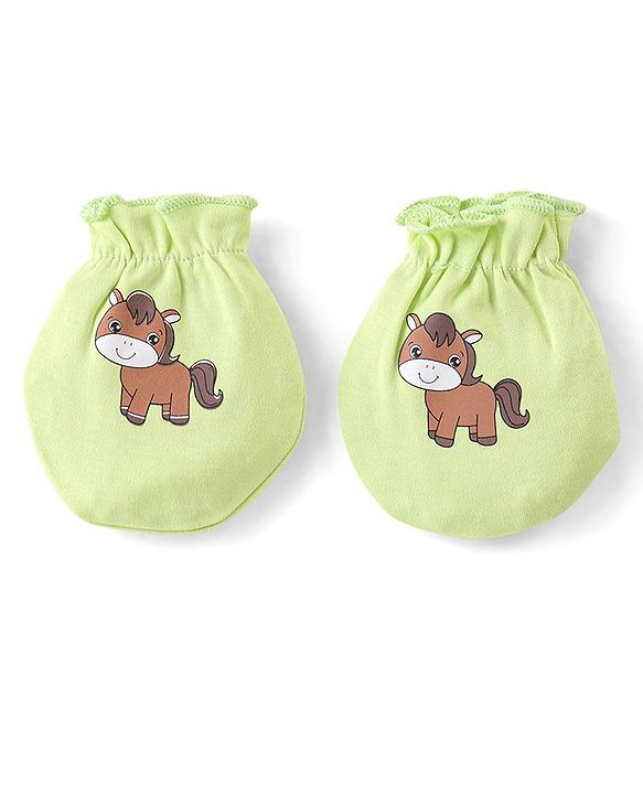 Babyhug 100% Cotton Mittens Pony Print Pack Of 3 - Multicolour
