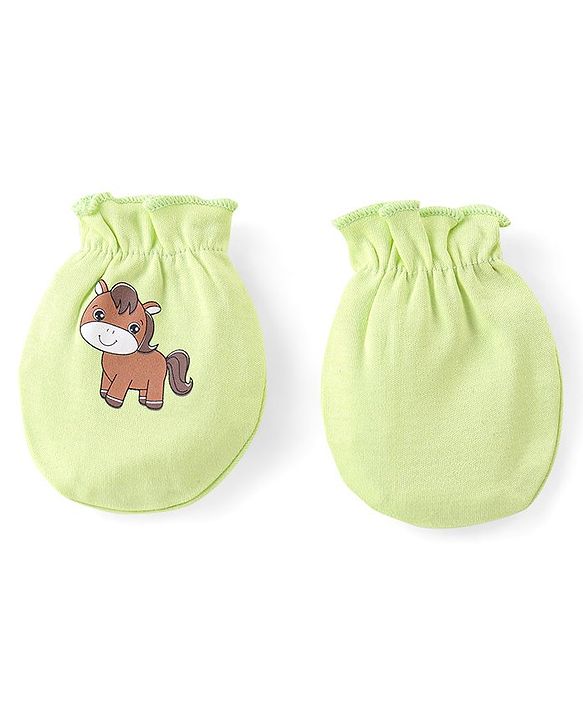 Babyhug 100% Cotton Mittens Pony Print Pack Of 3 - Multicolour
