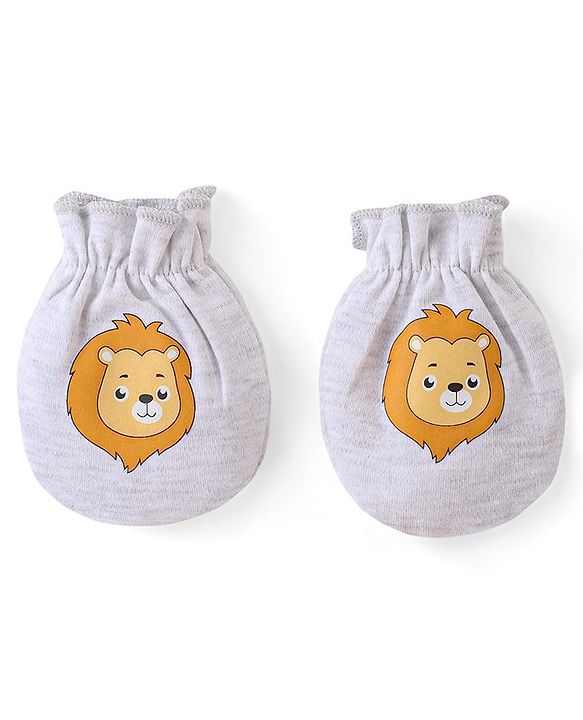 Babyhug 100% Cotton Mittens Lion Print Pack Of 3 - Multicolour