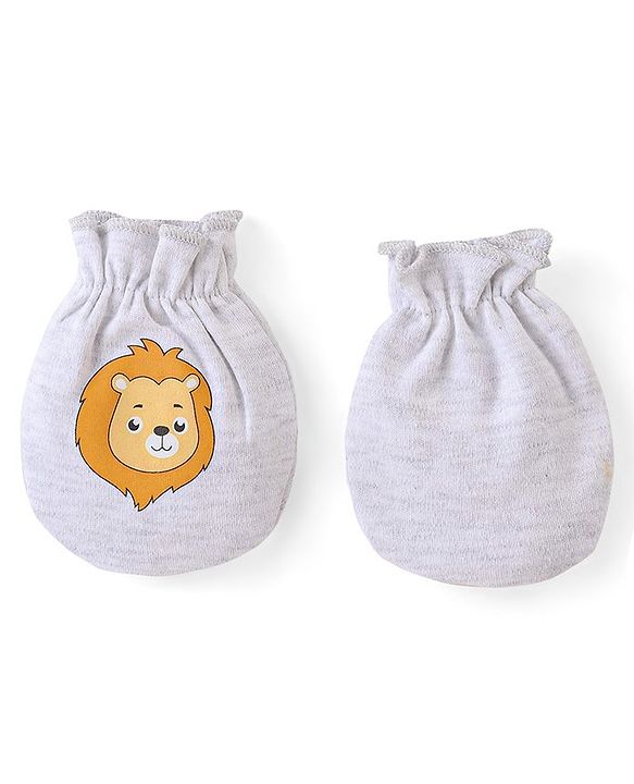 Babyhug 100% Cotton Mittens Lion Print Pack Of 3 - Multicolour