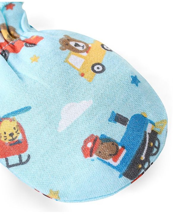 Babyhug 100% Cotton Mittens Set Striped Text & Vehicle Print Pack of 3 - Multicolour