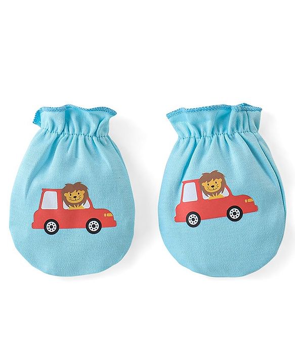 Babyhug 100% Cotton Mittens Lion Print Pack Of 3 - Multicolour