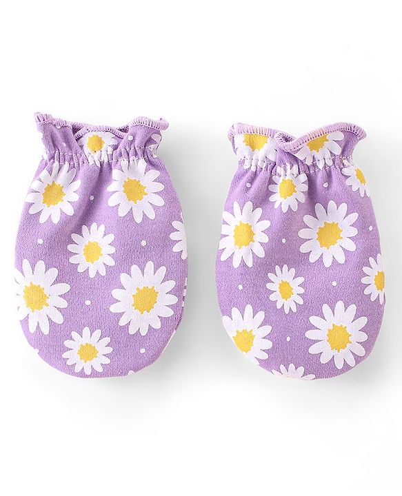 Babyhug 100% Cotton Mittens Floral Print Pack of 3 - Multicolour