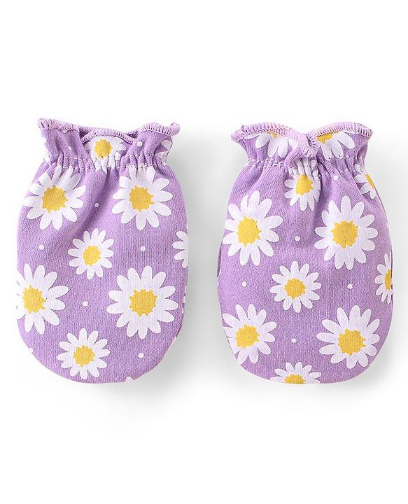 Babyhug 100% Cotton Mittens Floral Print Pack of 3 - Multicolour