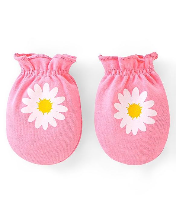 Babyhug 100% Cotton Mittens Floral Print Pack of 3 - Multicolour