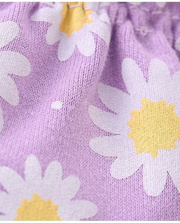 Babyhug 100% Cotton Knit Mittens & Booties Set Floral Print - Purple