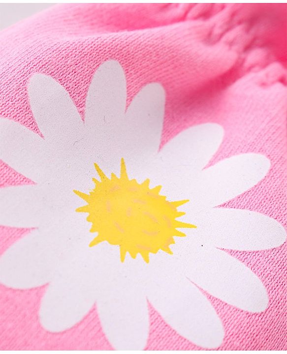 Babyhug 100% Cotton Knit Mittens & Booties Set Floral Print- Pink