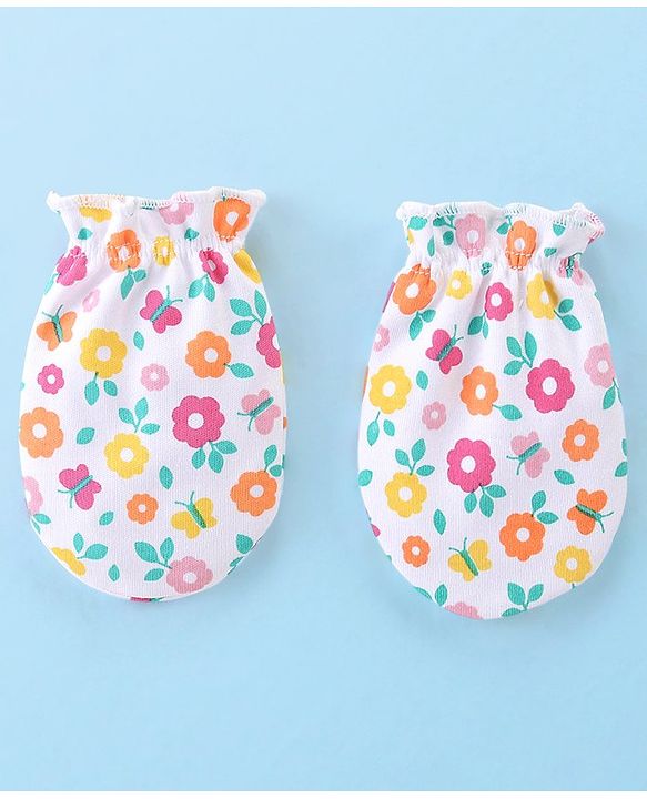 Babyhug 100% Cotton Mittens & Booties Set Floral Print - Multicolour