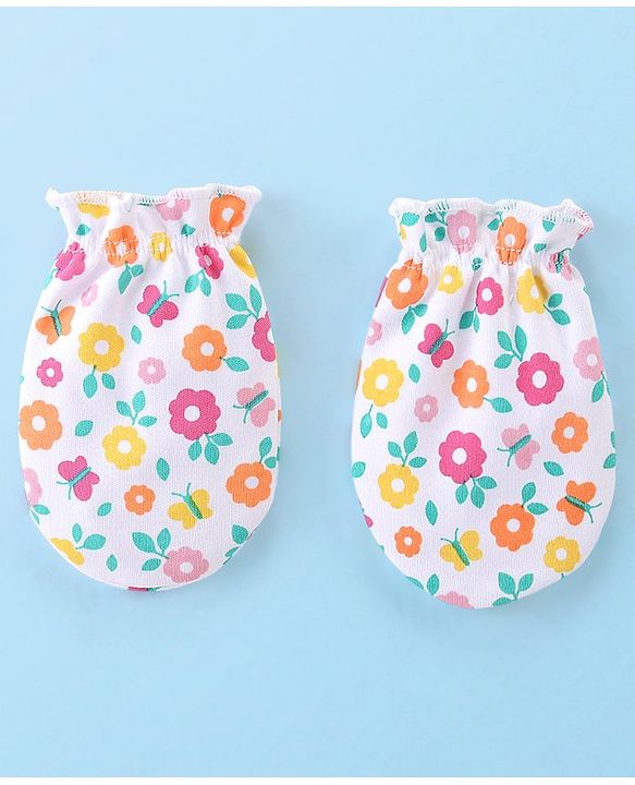Babyhug 100% Cotton Mittens & Booties Set Floral Print - Multicolour