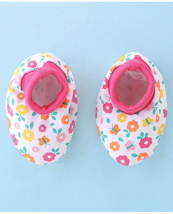 Babyhug 100% Cotton Mittens & Booties Set Floral Print - Multicolour