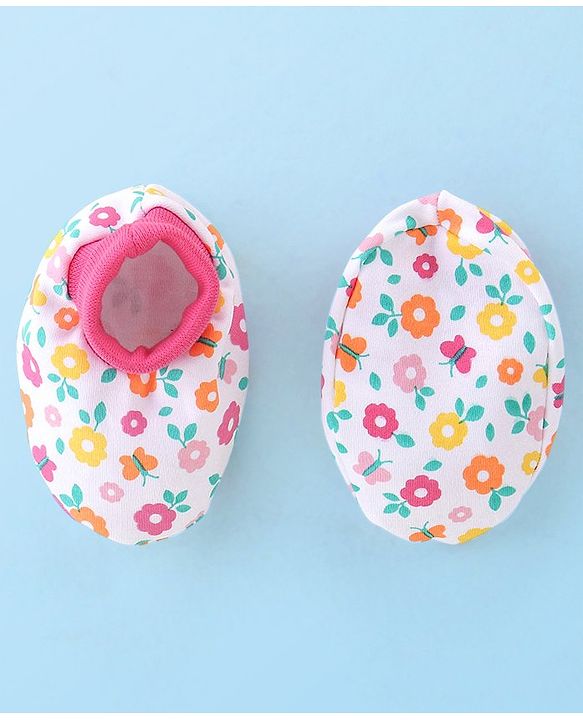Babyhug 100% Cotton Mittens & Booties Set Floral Print - Multicolour